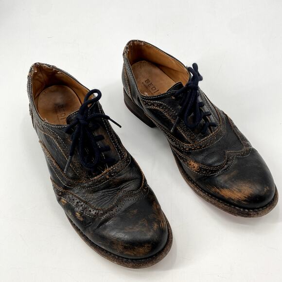 Bed Stu Black 10 Corsico Cobbler Series Leather Wingtip Shoes - Picture 3 of 7